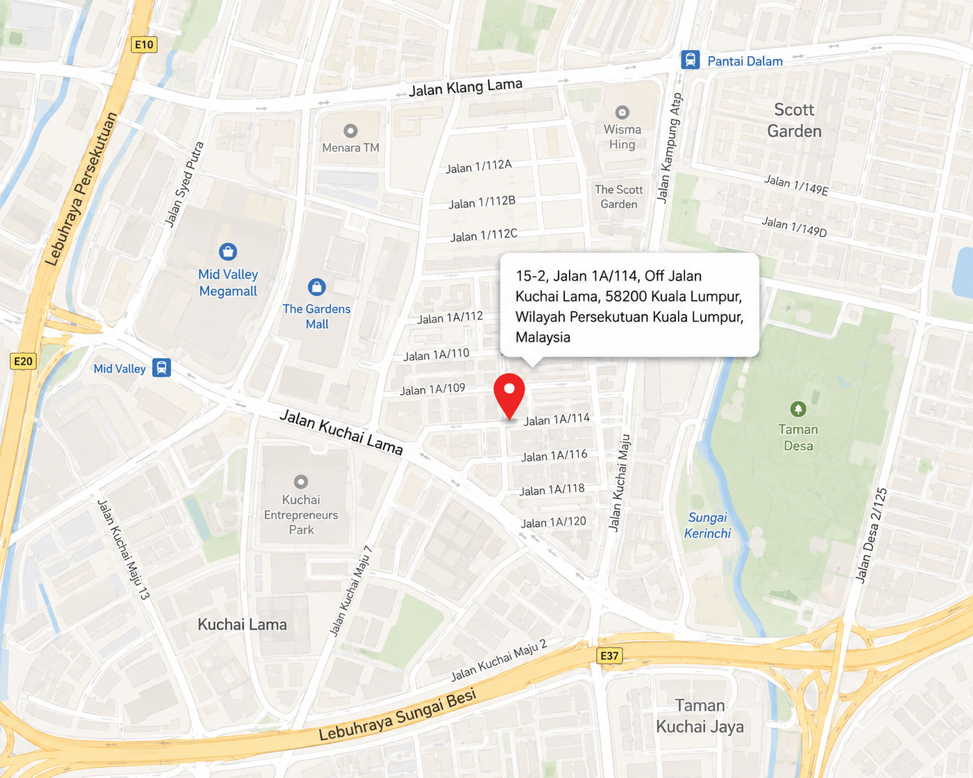 Map placeholder showing Adverino office location in Kuala Lumpur